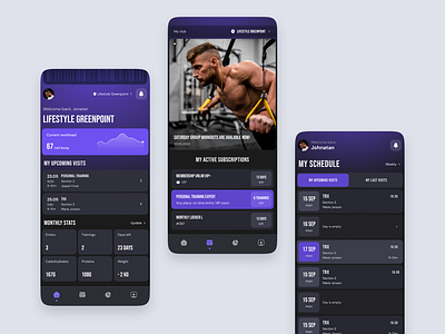 Fitness gym mobile app dark theme data visualization fitness gym app health lifestyle mobile app schedule app sports training plan ui ux