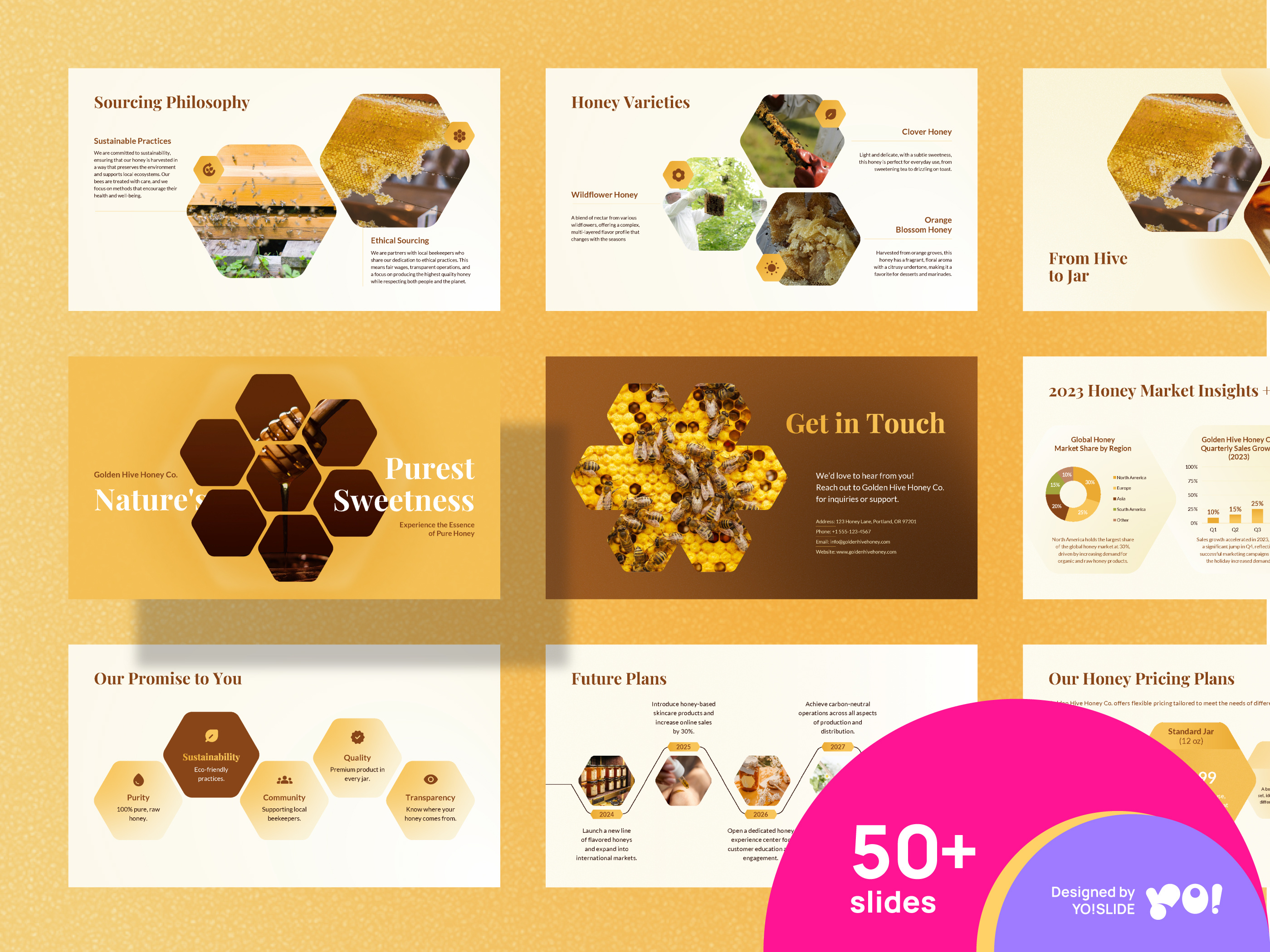 GOLDEN HIVE Honey Store Presentation PowerPoint Template agenda carpenter bee competition deck design diagram graphic design hexagon honey honey bees honeycomb pitch deck powerpoint powerpoint template ppt ppt template pptx presentation presentation template