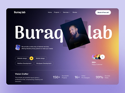 Buraq Lab agency website concept agency creative agency design agency design studio digital agency figma figma design hero section morden service ui design uiux web design webflow website wordpass