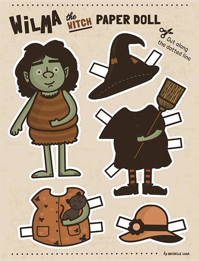 Wilma the Witch Paper Doll (FREE Download) crafts halloween paper doll witch