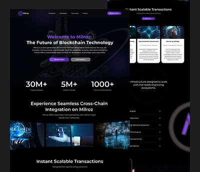 Milroz Blockchain Network Landing Page 3d animation app blockchain branding crypto design figma graphic design illustration landing page logo product design ui uiux ux ux research web design web ui web3