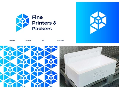 Fine Printers & Packers - Logo Design box branding concept cube design flat geometric ice illustration letter f letter p logo logo design minimal monogram negative space packaging printing symbol ui