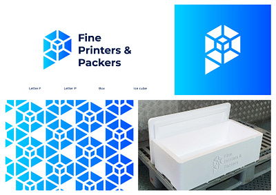 Fine Printers & Packers - Logo Design box branding concept cube design flat geometric ice illustration letter f letter p logo logo design minimal monogram negative space packaging printing symbol ui