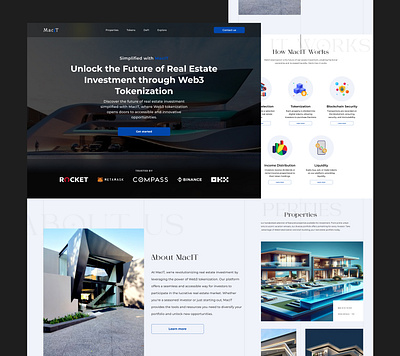 MacIT Web3 Tokenized Real Estate Landing Page 3d adobe xd animation blockchain branding crypto figma graphic design landing page logo motion graphics nft product design real estate ui ux web design web ui web3 website