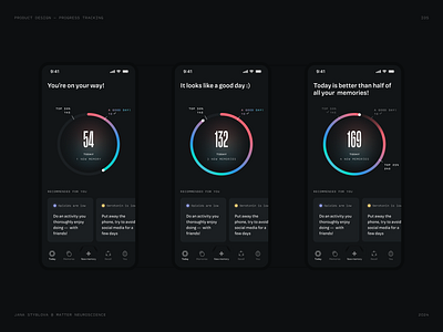 Matter Neuroscience — BTS action cards circle dashboard data data viz gamification goals ios mobile progress stats swift tracking ui widget