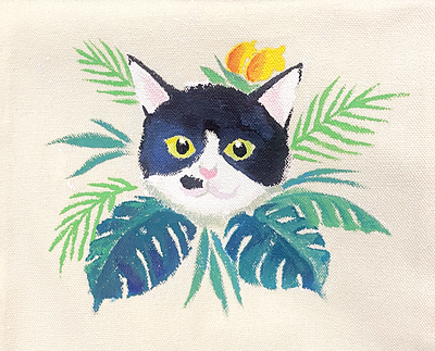 Seaweed the Cat🐾 2024 acrylic paint art canvas bag cat paiting plant