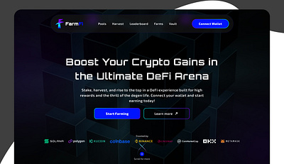 FarmFi Hero Page Design animation assets blockchain crypto defi figma graphic design hero screen logo nft product design staking ui ui design ux design web web design web3