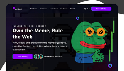 Punked: Where Meme Meets Blockchain | A Hero Page Design adobe xd crypto decentralized defi degen farm figma hero page meme mint product design stake uidesign usa uxdesign web design web ui web3 yield