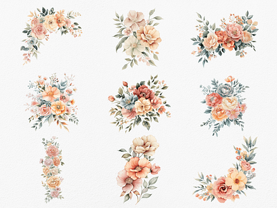 Elegant Floral Arrangement Watercolor Clipart Collection arrangement clipart clipart bundle clipart set cute design digital art drawing elegant floral flower graphic design illustration invitation print watercolor