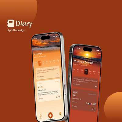 Diary App Redesign app appredesign design diaryapp figma gradients redesign ui uiredesign uiux ux