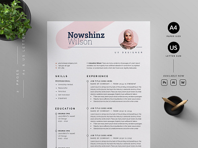 Resume/CV cover letter cv template design illustration professional resume ui us letter vector word