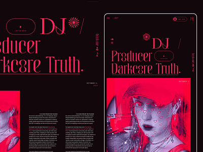 Further Blog Explorations animated black bright colorful dark dj interactive design landing page mobile ui mobile ux pink purple red techno typographic typography web design