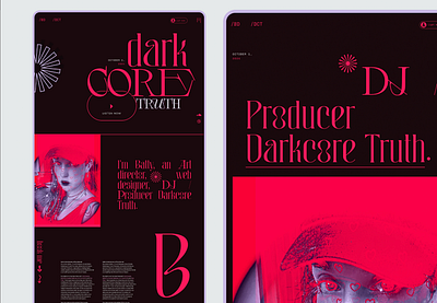 Further Blog Explorations animated black bright colorful dark dj interactive design landing page mobile ui mobile ux pink purple red techno typographic typography web design