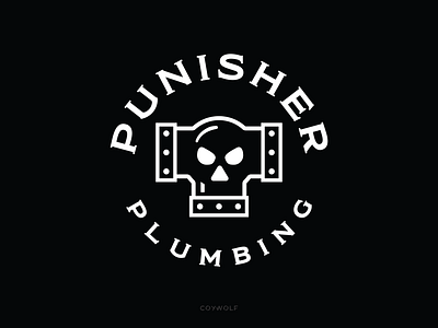 Punisher Plumbing Logo badge branding emblem identity logo logo design logodesgn logos oil pipe plumber plumbing punisher retro roughneck skull skulls strong tough typography