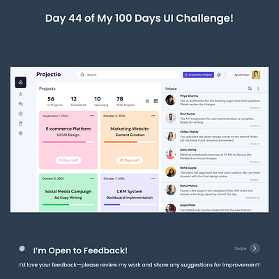 Day 44/100 - Project Management Dashboard UI dashboard dashboard design dashboard template dashboard ui dashboarddesign dashboardui desktop design figma figma design managementdashboard project management dashboard projectmanagement ui ui ux uiux web app web app ui web design webapp webappui