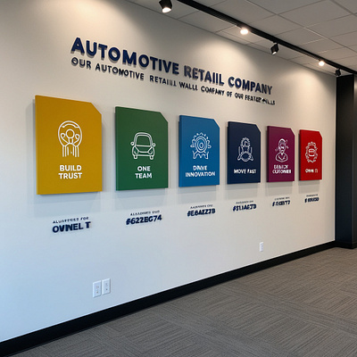 Modern Minimalist Feature Wall for Automotive Retail branding graphic design