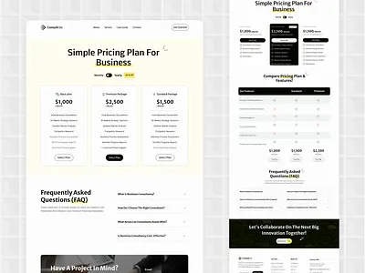 2 pricing pages of a business consulting website accessible design business consulting business solutions clean layout client focused consulting website conversion optimization corporate design digital consulting interactive design pricing page pricing plans professional website responsive design service packages service pricing uiux design user centered design user interface web design