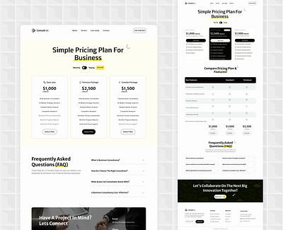 2 pricing pages of a business consulting website accessible design business consulting business solutions clean layout client focused consulting website conversion optimization corporate design digital consulting interactive design pricing page pricing plans professional website responsive design service packages service pricing uiux design user centered design user interface web design