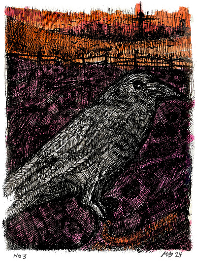 No 3 Raven bird crow inktober markers pen and ink raven sketchbook