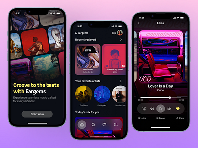 Eargems music player app - Daily ui design app app design application daily ui figma mobile app music app music player ui ui design