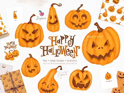 Halloween Pumpkin Face illustration clipart drawing halloween halloween digital halloween party kids kids illustration kids shirt sublimation pumpkin face seamless pattern surface printing