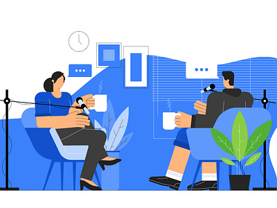 Minimal Blue Illustration Set #1 blue character computer homeoffice house illustrations isometric office podcast server vector vr windturbine workplace