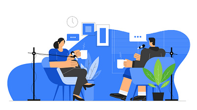 Minimal Blue Illustration Set #1 blue character computer homeoffice house illustrations isometric office podcast server vector vr windturbine workplace