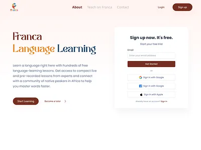 Franca Language Learning Landing Page