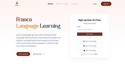 Franca Language Learning Landing Page