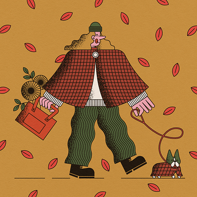 Vectober 13 // Autumn Outfit + Cape autumn boston terrier cape dog fall fashion flat flowers illustration leaves outfit plaid texture