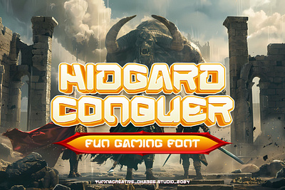 Hidgard Conquer – Fun Gaming Font branding design display fight font fun games gaming illustration kid modern new play tech typeface typography ui vintage web