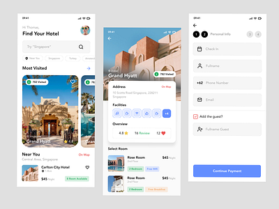 Hotel Booking App UI Design app design book booking booking app find hotel hotel hotel booking app hotel checkin ios mobile design ui villa