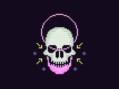 Pixel Art Design - Inktober 2024 - Skull cyberpunk dark fantasy digital drawtober futuristic halloween illustration inktober neon pixel pixel art retro video games sci fi skull spooky