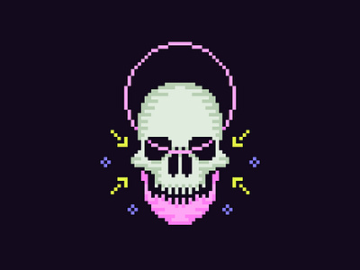 Pixel Art Design - Inktober 2024 - Skull cyberpunk dark fantasy digital drawtober futuristic halloween illustration inktober neon pixel pixel art retro video games sci fi skull spooky