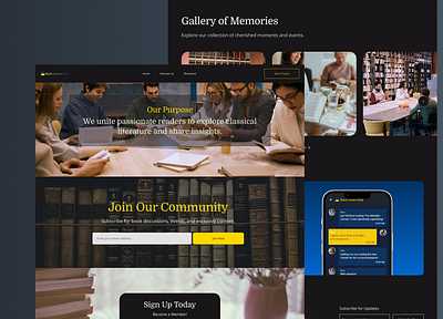 Book Lovers Club | UI Web Design black book book club book lovers community dark desktop landing page ui uiux web design yellow