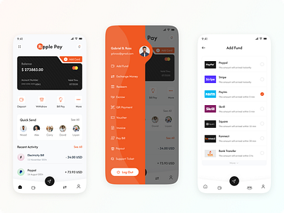 Digital Wallet Mobile App bank bill pay card clean design deposit digital finance minimal modern design money transfer new design payment gateway quick send send money sidebar design transaction trending unique ui wallet withdraw