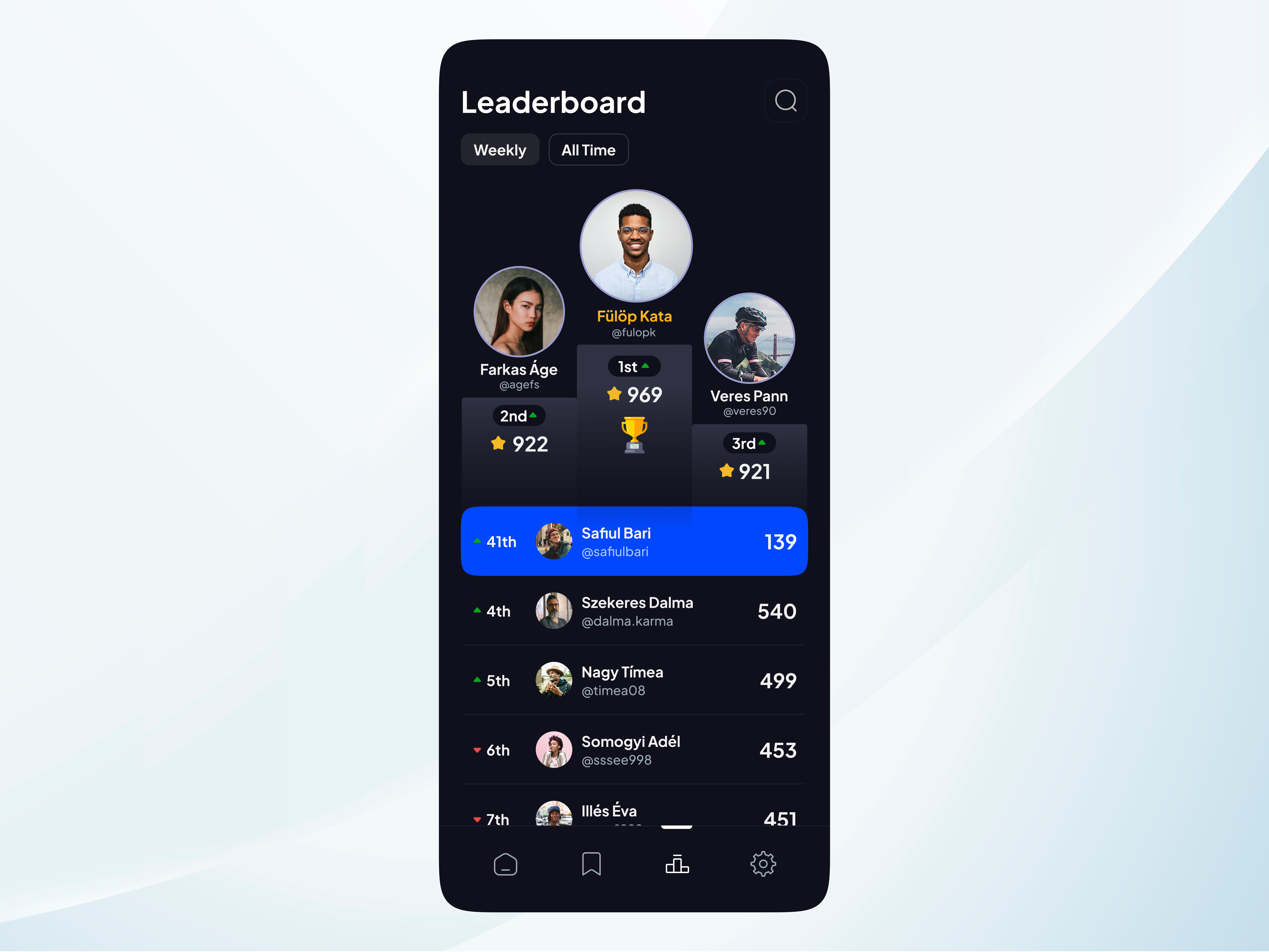 QUIFY - Leader Screen Mobile App blockchain darkmobileapp darkmode leaderboard mobile mobileapp new quizapp trending uidesign web3