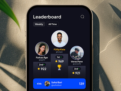 QUIFY - Leader Screen Mobile App blockchain darkmobileapp darkmode leaderboard mobile mobileapp new quizapp trending uidesign web3