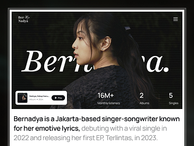 Bernadya - Personal Website (Hero) album apple music artist audio clean design events hero section home page landing page minimalist playlist song spotify stream ui ux web design webdesign website design