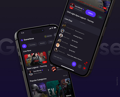 GameVerse - Game streaming App concept design figma game streaming iphone mobile app design play stream streaming streaming platform ui video platform video streaming