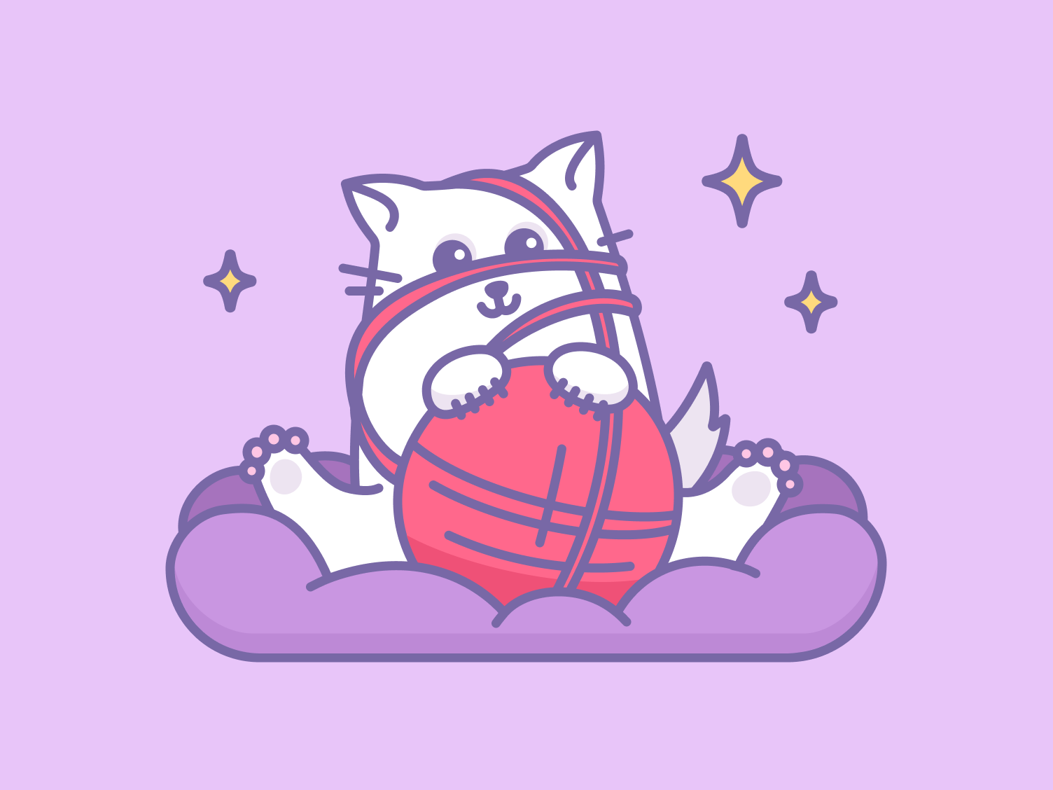 Cute cat ball cartoon cat illustration linear outline vector