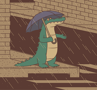 ALLIGATOR IN RAIN - ILLUSTRATION animal cartoon city humor illustration illustrator rain