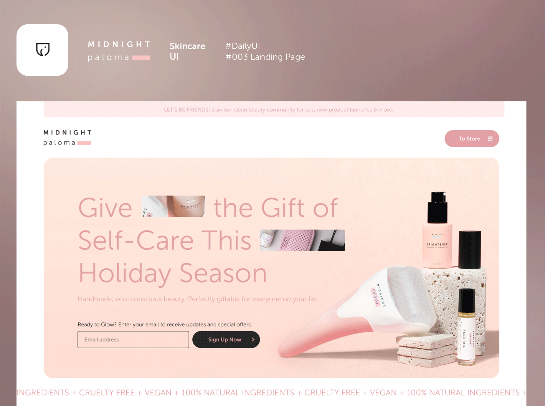 Landing Page - Daily UI 003 daily ui dailyui figma graphic design haircare landing page holiday landing page product design skincare skincare app skincare landing page vancouver wellness landing page