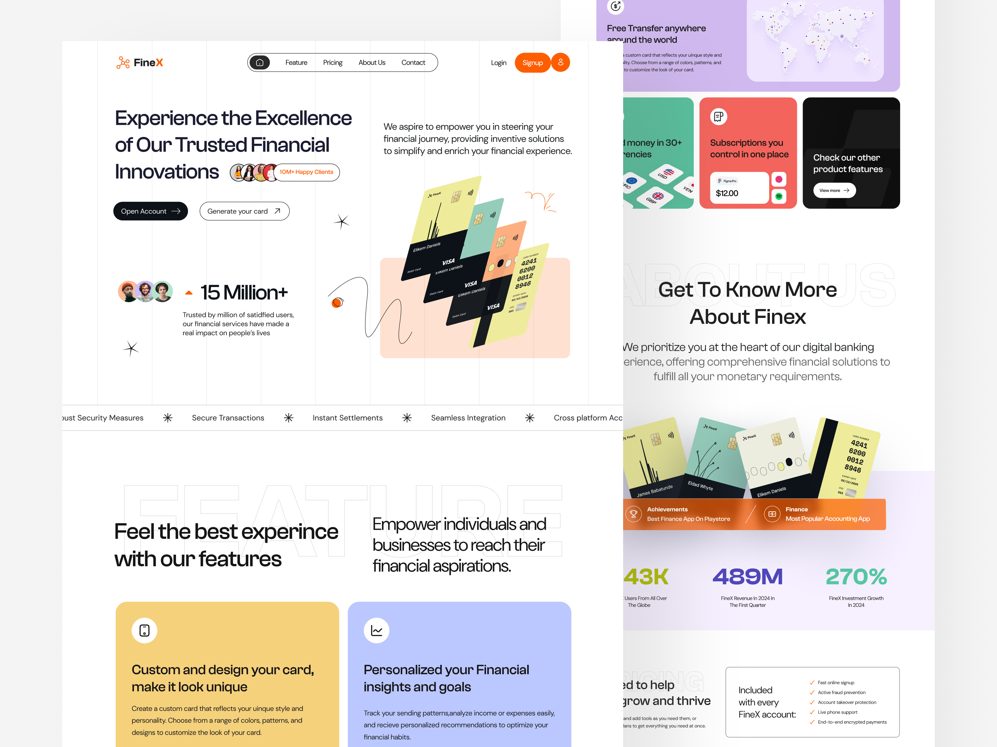 Finex - Finance Portal Website Landing Page Design atm atm card bank banking banking system branding design finanace finanace website finance portal fintech fintech landing page fintech web ui landing page design product landing page saas ui ux design web design website design