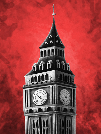 Big Ben - dark textured illustration collection #7 alone big bigben black blackandwhite building clock collection england english famous illustration london lonely mood red