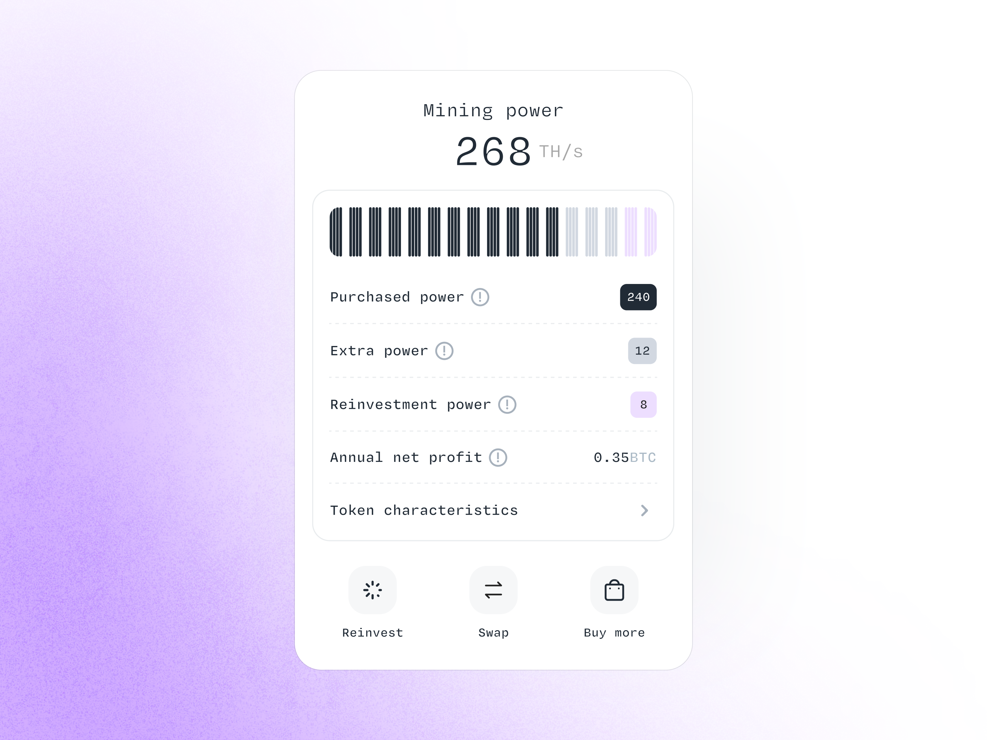 Mining Power bitcoin finance fintech indicators mining purchased power reinvestment smart home solar battery solar mining swap coins token swap web3 widgets