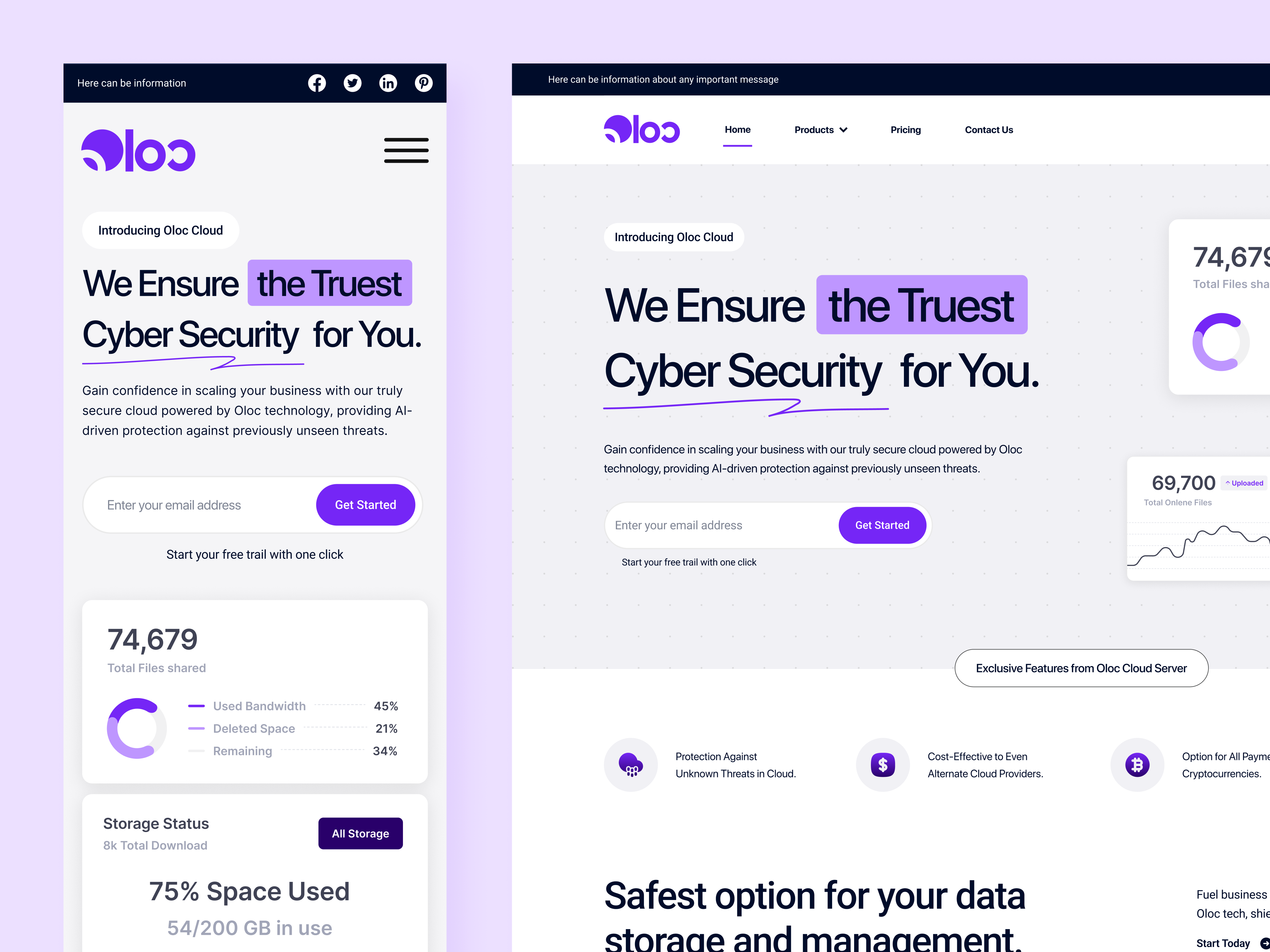 Product Website - OLOC clean design crypto design figma landing page minima mobile mobile view purple responsive design saas service tech uiux ux web app web application web page website
