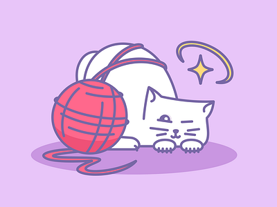 Cute cat ball cartoon cat illustration linear outline vector