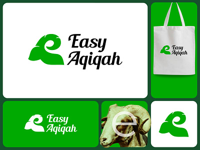 Goat Logo Design - Easy Aqiqah animal logo brand design branding creative creative logo design goat graphic design green horned horrn logo logo concept logo design logos nature ram strong totebag visual identity