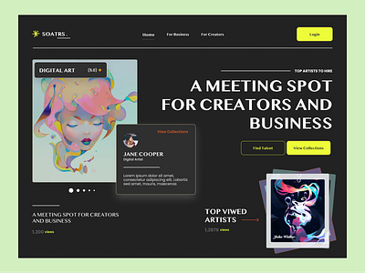 Soatrs Digital Art Landing Page - UI/UX Design for Web Agency app app design design design system figma graphic design landing page prototype ui ui ux desig ux web web app design web ui ux